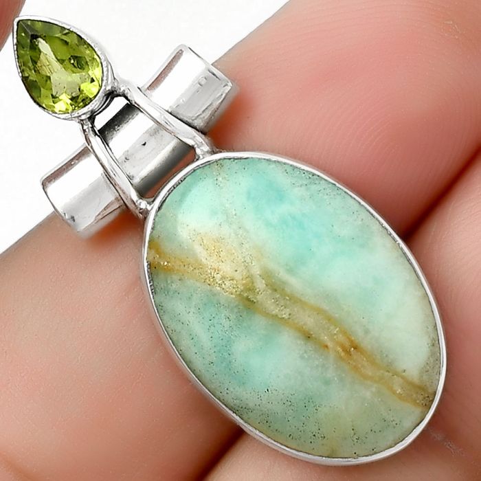 Blue Aragonite & Peridot Pendant SDP126738 P-1159, 15x21 mm