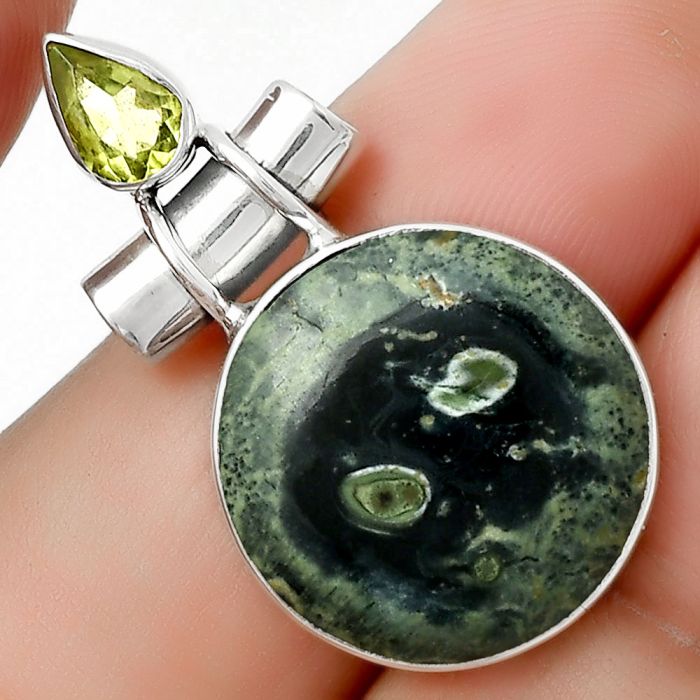 Natural Star Galaxy Jasper & Peridot Pendant SDP126755 P-1159, 18x18 mm