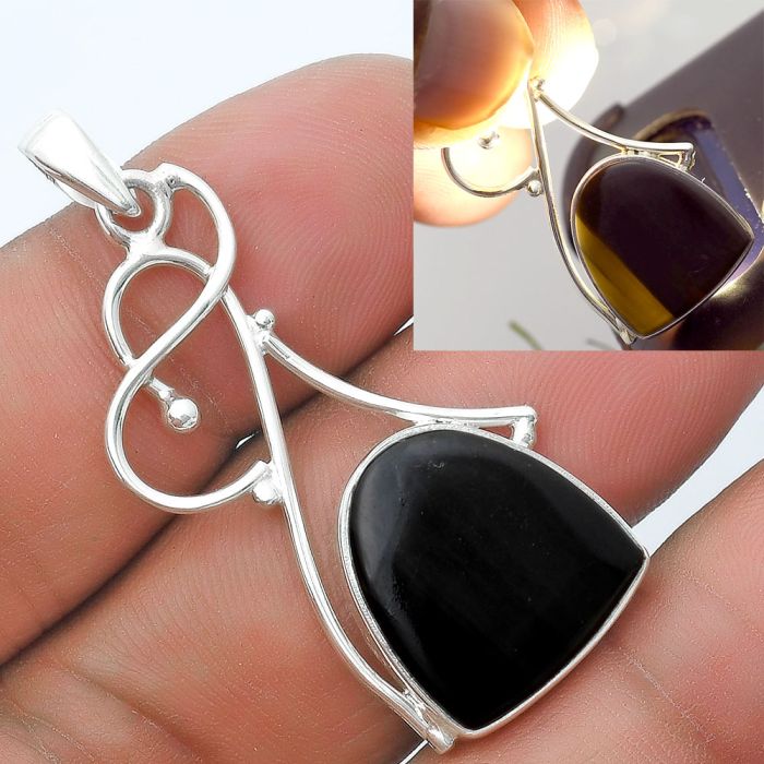 Natural Black Lace Obsidian Pendant SDP127032 P-1036, 16x17 mm