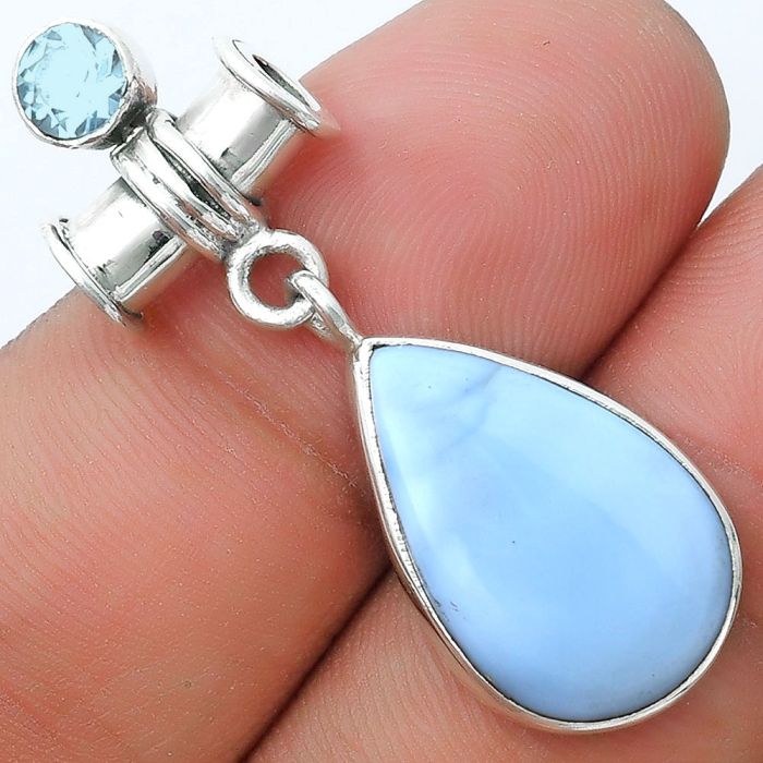 Natural Owyhee Opal & Sky Blue Topaz Pendant SDP127111 P-1337, 13x20 mm