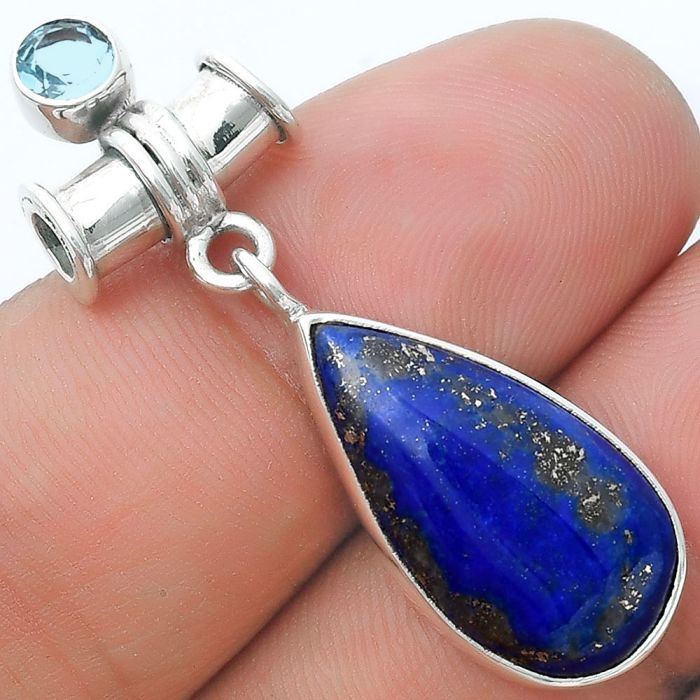 Natural Lapis Lazuli & Sky Blue Topaz Pendant SDP127121 P-1337, 12x22 mm