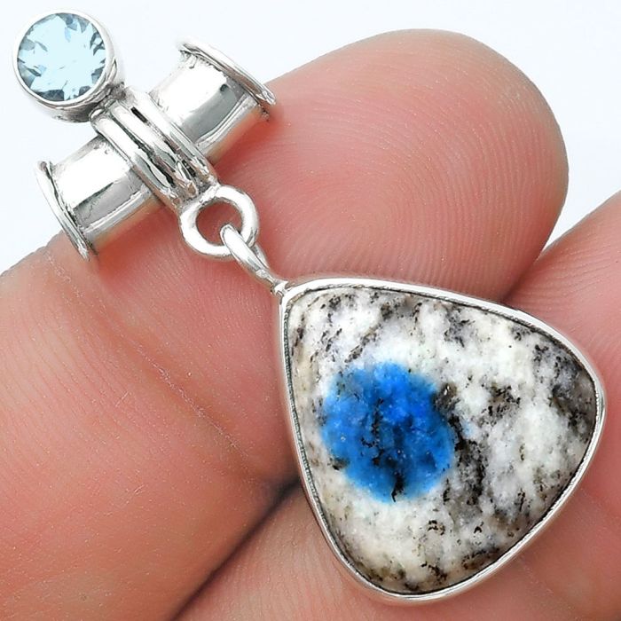 K2 Blue - Azurite In Quartz & Sky Blue Topaz Pendant SDP127128 P-1337, 16x17 mm