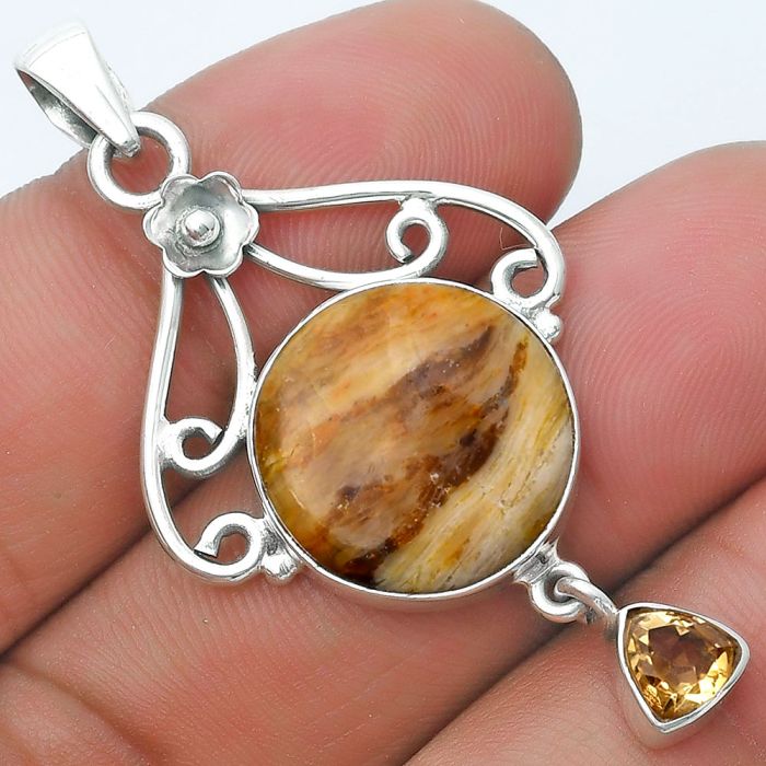 Natural Brown Fluorite & Citrine Pendant SDP127145 P-1455, 16x16 mm