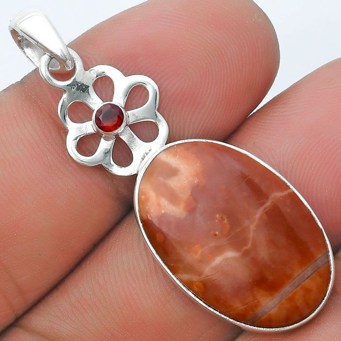 Natural Mookaite & Garnet Pendant SDP127173 P-1634, 15x23 mm