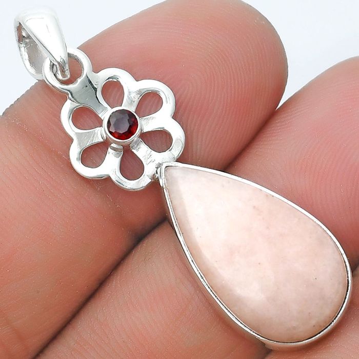 Natural Pink Scolecite & Garnet Pendant SDP127174 P-1634, 12x21 mm