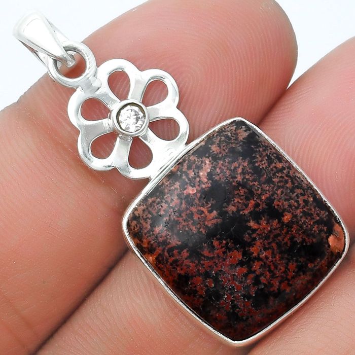 Mexican Flower Obsidian & White Quartz Pendant SDP127185 P-1634, 17x18 mm