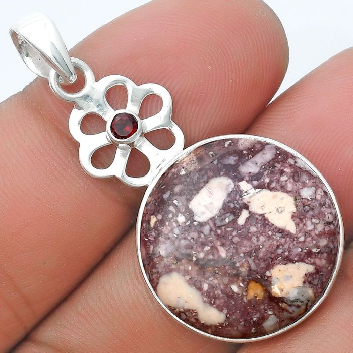 Natural Wild Horse Jasper & Garnet Pendant SDP127200 P-1634, 20x20 mm