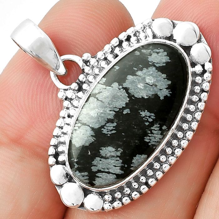 Natural Snow Flake Obsidian Pendant SDP127329 P-1677, 12x22 mm