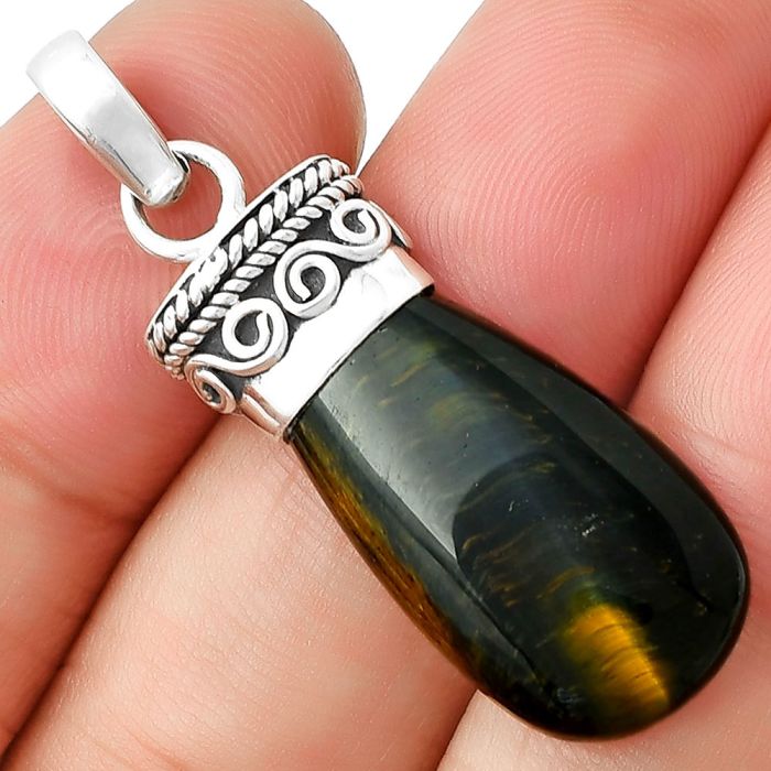 Natural Blue Tiger Eye Pendant SDP127353 P-1331, 14x23 mm