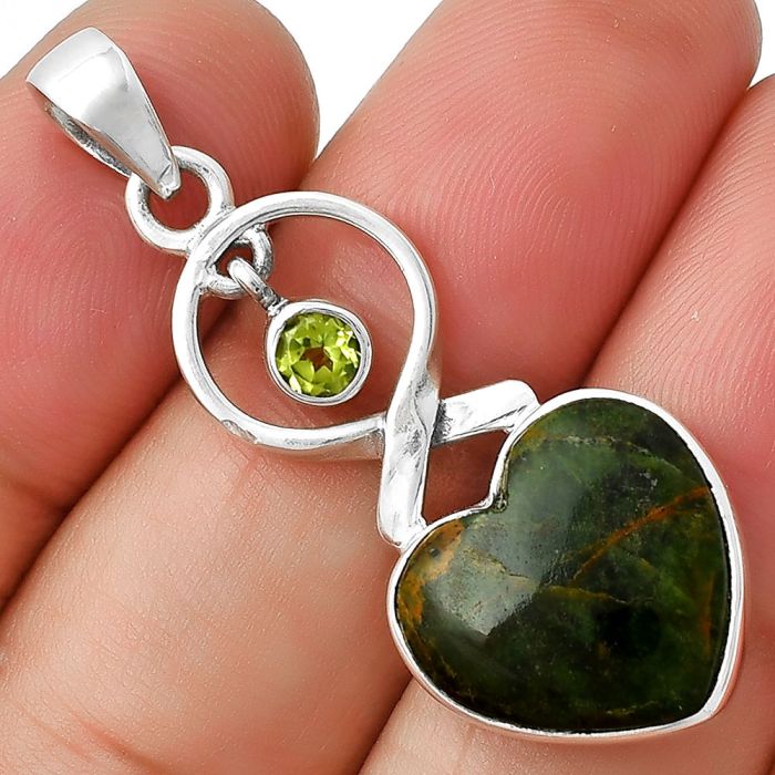 Valentine Gift Heart Turkish Rainforest Chrysocolla & Peridot Pendant SDP127383 P-1048, 15x15 mm