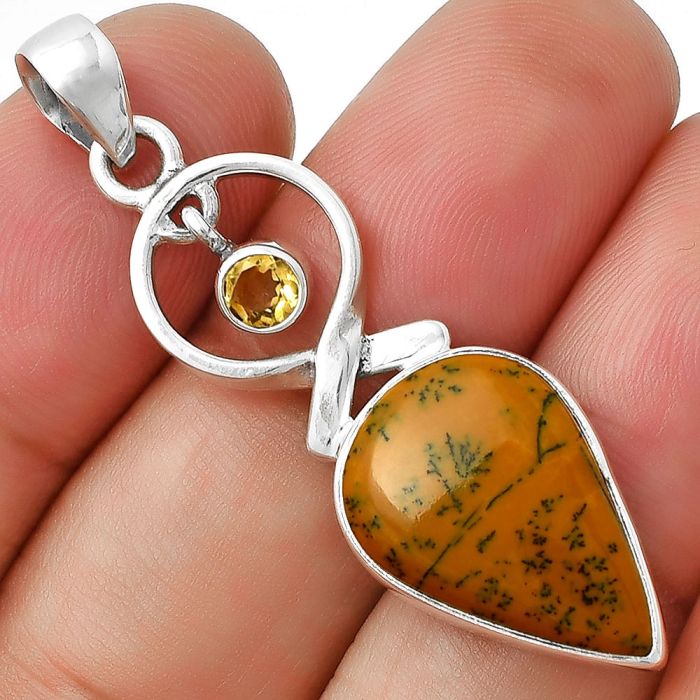 Russian Honey Dendrite Opal & Citrine Pendant SDP127385 P-1048, 13x19 mm