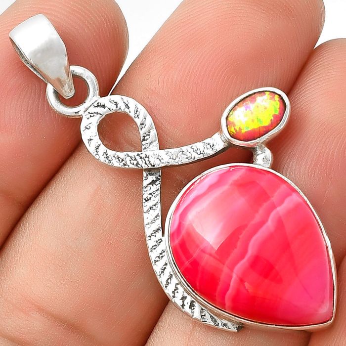 Pink Botswana Agate & Fire Opal Pendant SDP127430 P-1111, 15x20 mm