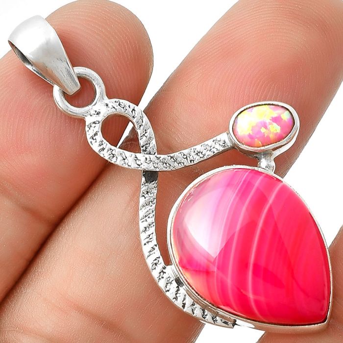 Pink Botswana Agate & Fire Opal Pendant SDP127437 P-1111, 15x20 mm