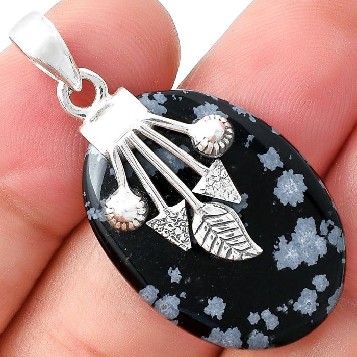 Natural Snow Flake Obsidian Pendant SDP127564 P-1647, 20x28 mm