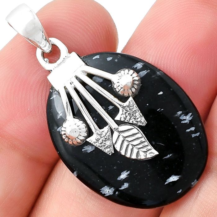 Natural Snow Flake Obsidian Pendant SDP127571 P-1647, 20x25 mm