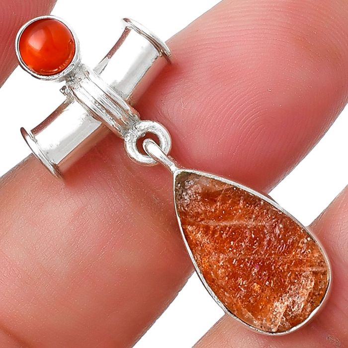 Natural Sunstone Rough & Carnelian Pendant SDP127596 P-1337, 10x17 mm