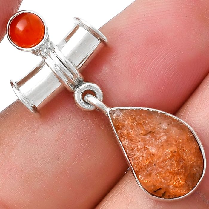 Natural Sunstone Rough & Carnelian Pendant SDP127597 P-1337, 10x16 mm