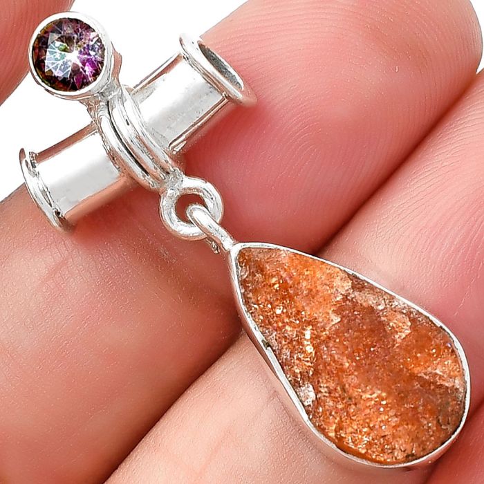 Natural Sunstone Rough & Mystic Topaz Pendant SDP127608 P-1337, 10x18 mm