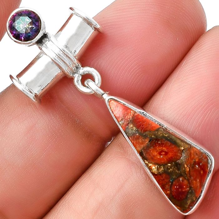 Copper Red Turquoise & Mystic Topaz Pendant SDP127610 P-1337, 8x20 mm