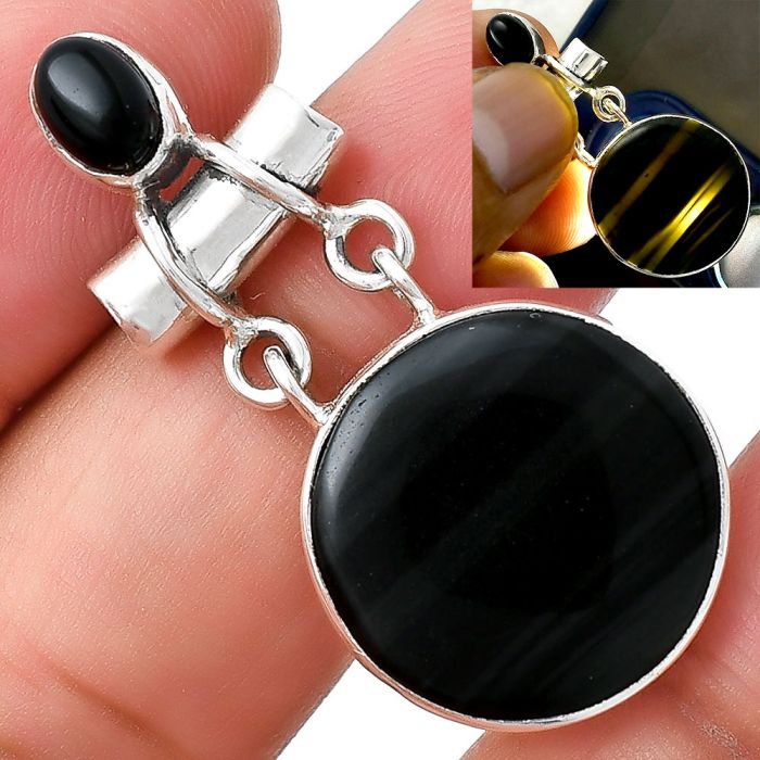 Black Lace Obsidian & Black Onyx Pendant SDP127632 P-1276, 19x19 mm