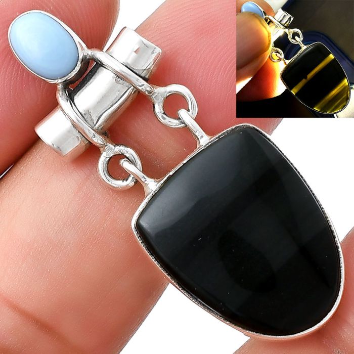 Black Lace Obsidian & Owyhee Opal Pendant SDP127633 P-1276, 15x20 mm