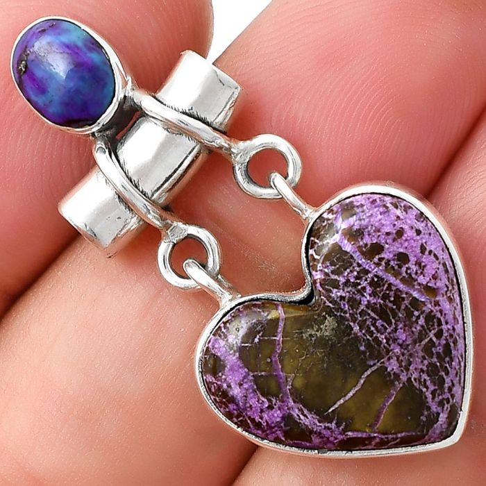 Valentine Gift Heart Purpurite & Copper Purple Turquoise Pendant SDP127642 P-1276, 16x18 mm