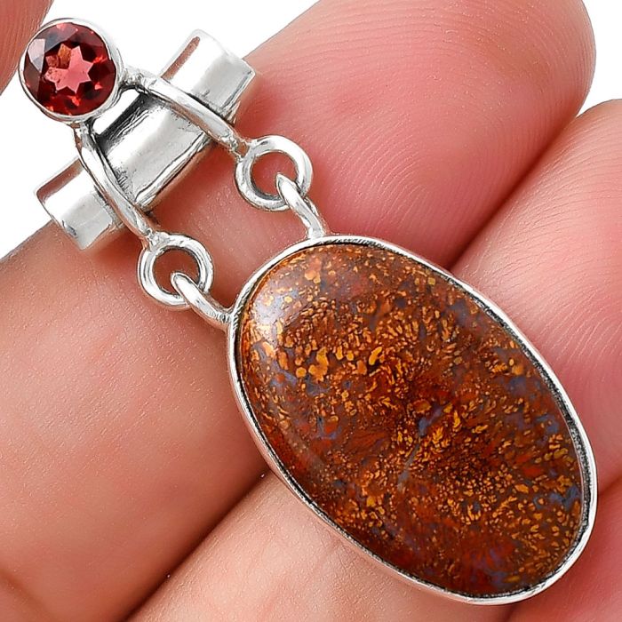 Natural Red Moss Agate & Garnet Pendant SDP127647 P-1276, 14x22 mm