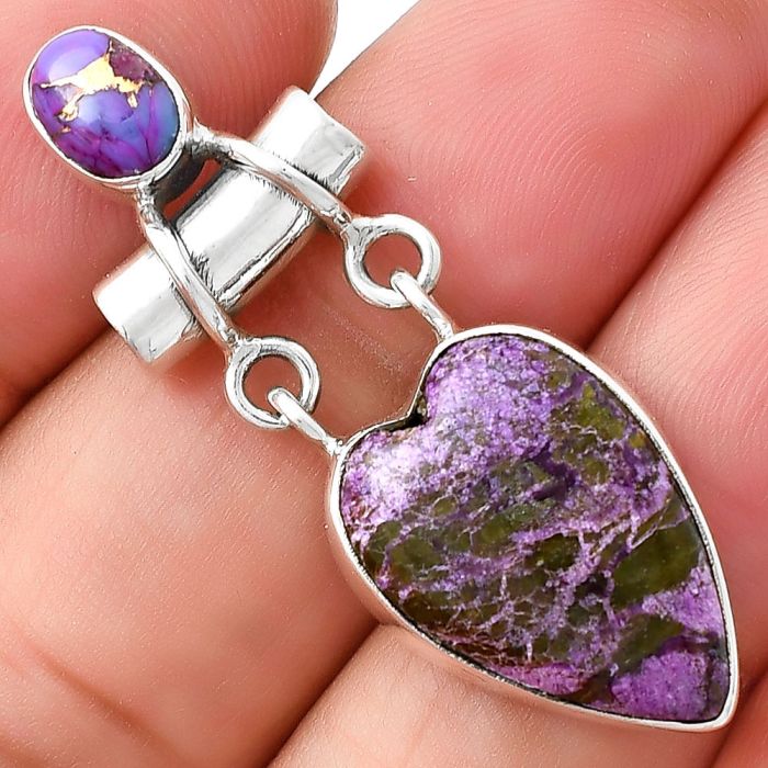 Valentine Gift Heart Purpurite & Copper Purple Turquoise Pendant SDP127652 P-1276, 14x19 mm