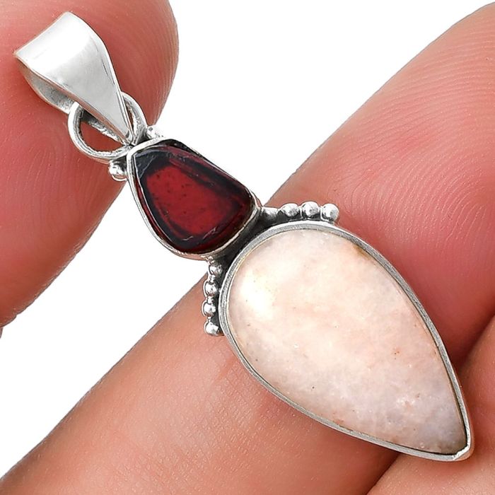 Natural Pink Scolecite & Garnet Pendant SDP127722 P-1617, 10x18 mm