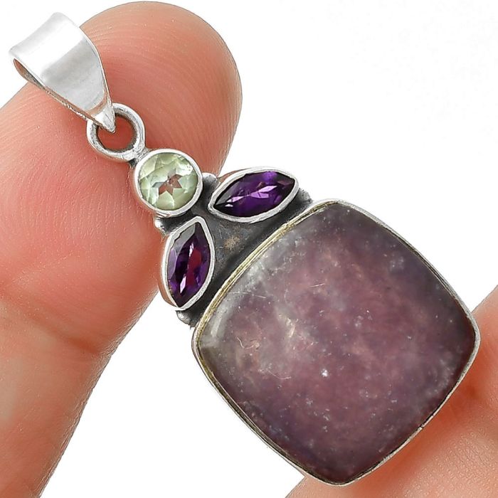 Purple Lepidolite, Amethyst & Sky Blue Topaz Pendant SDP127729 P-1203, 16x16 mm