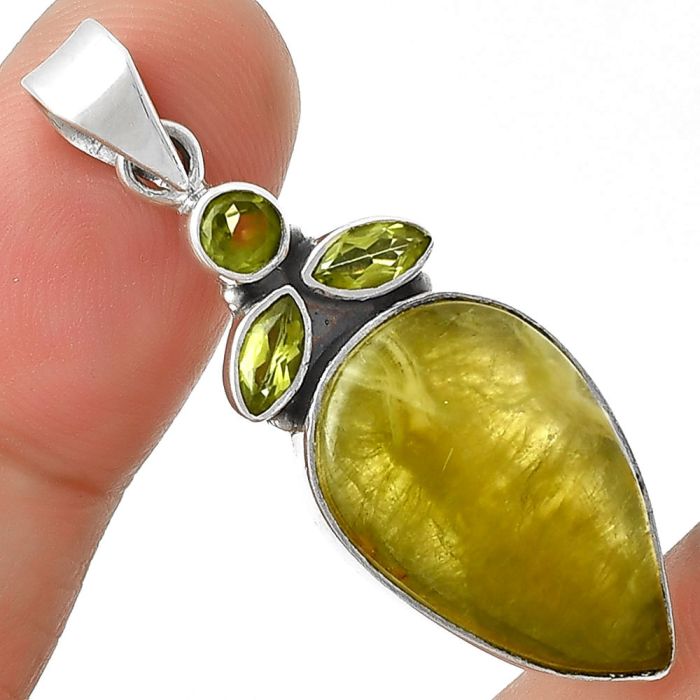 Natural Australian Prehnite & Peridot Pendant SDP127747 P-1203, 13x21 mm