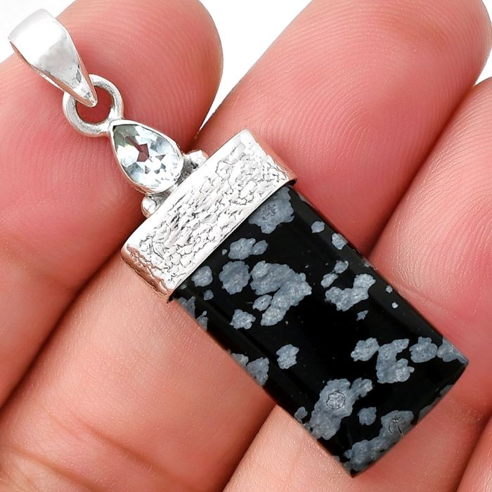 Snow Flake Obsidian & Sky Blue Topaz Pendant SDP127865 P-1656, 13x23 mm