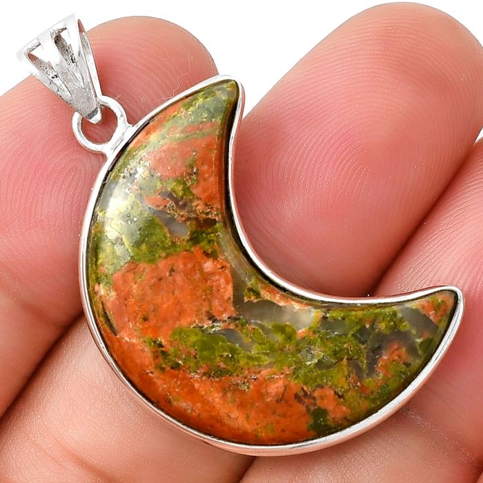 Crescent Moon - Natural Unakite Pendant SDP127995 P-1032, 13x28 mm