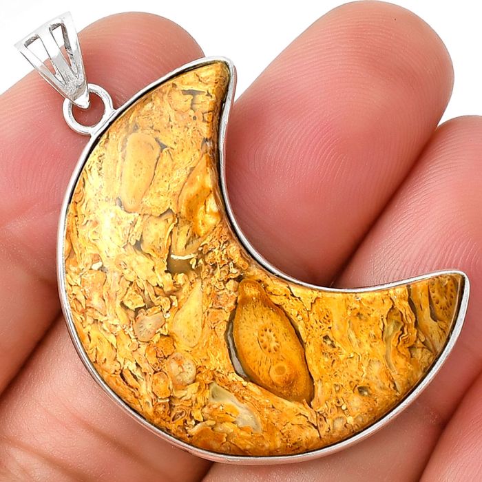 Crescent Moon - Natural Rock Calcy Pendant SDP128028 P-1032, 16x34 mm