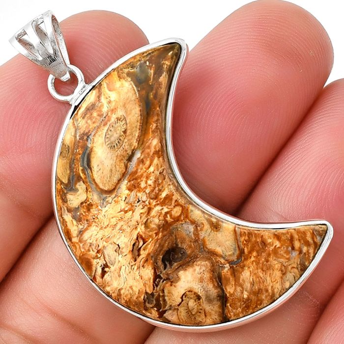 Crescent Moon - Natural Rock Calcy Pendant SDP128043 P-1032, 15x32 mm