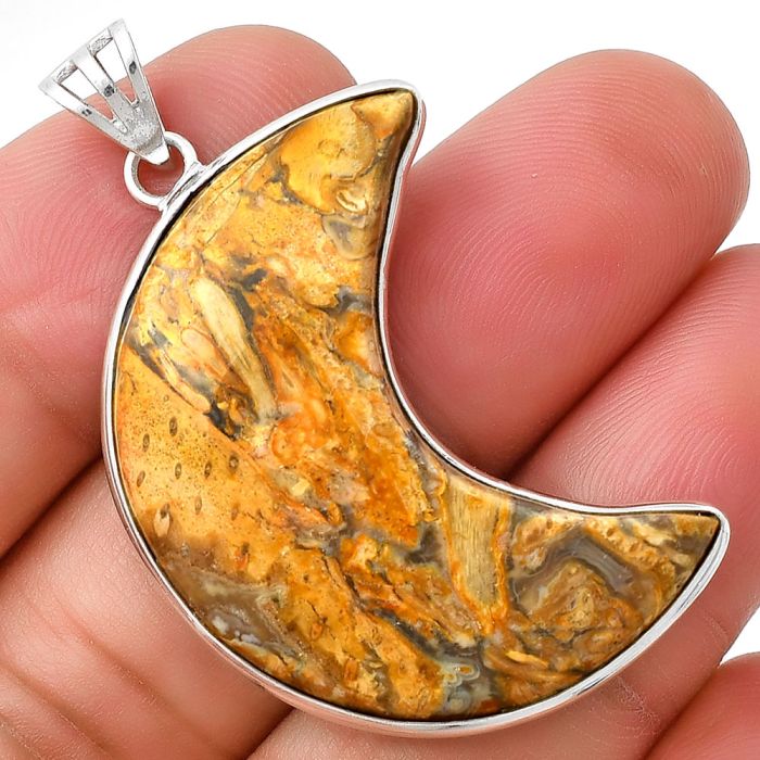 Crescent Moon - Natural Rock Calcy Pendant SDP128052 P-1032, 16x33 mm