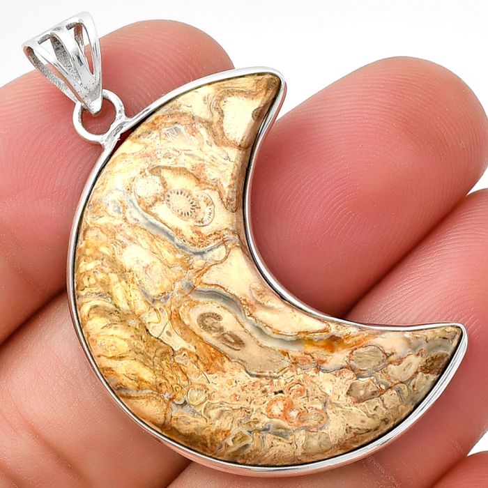 Crescent Moon - Natural Rock Calcy Pendant SDP128058 P-1032, 16x32 mm