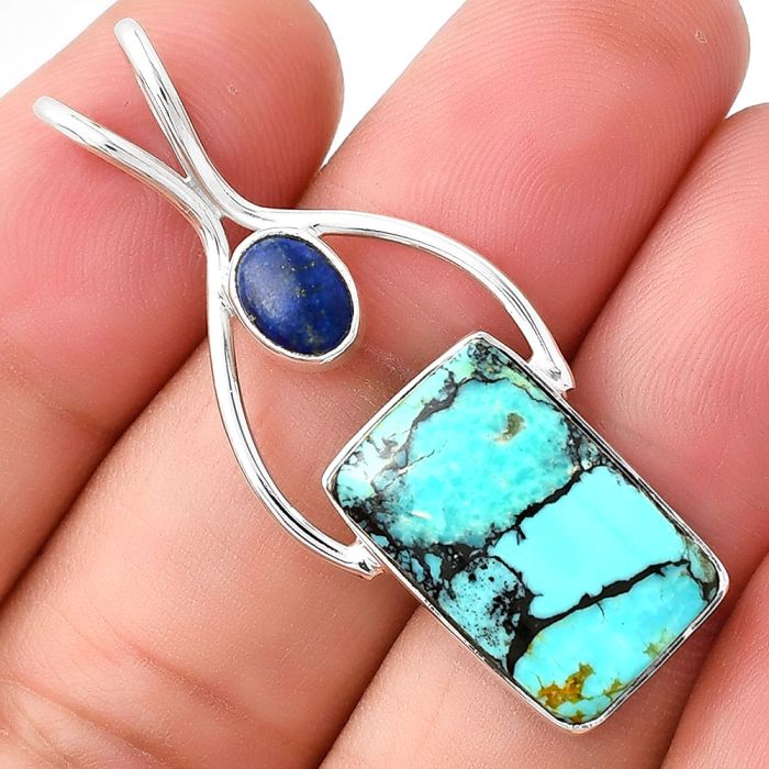 Lucky Charm Tibetan Turquoise & Lapis Lazuli Pendant SDP128196 P-1038, 12x18 mm