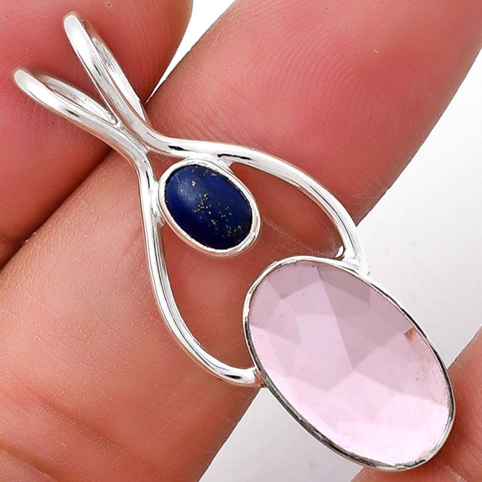 Faceted Rose Quartz & Lapis Lazuli Pendant SDP128242 P-1038, 10x16 mm