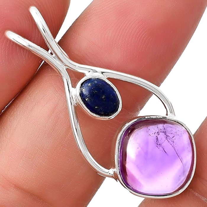 Amethyst Cab - Brazil & Lapis Lazuli Pendant SDP128243 P-1038, 12x12 mm