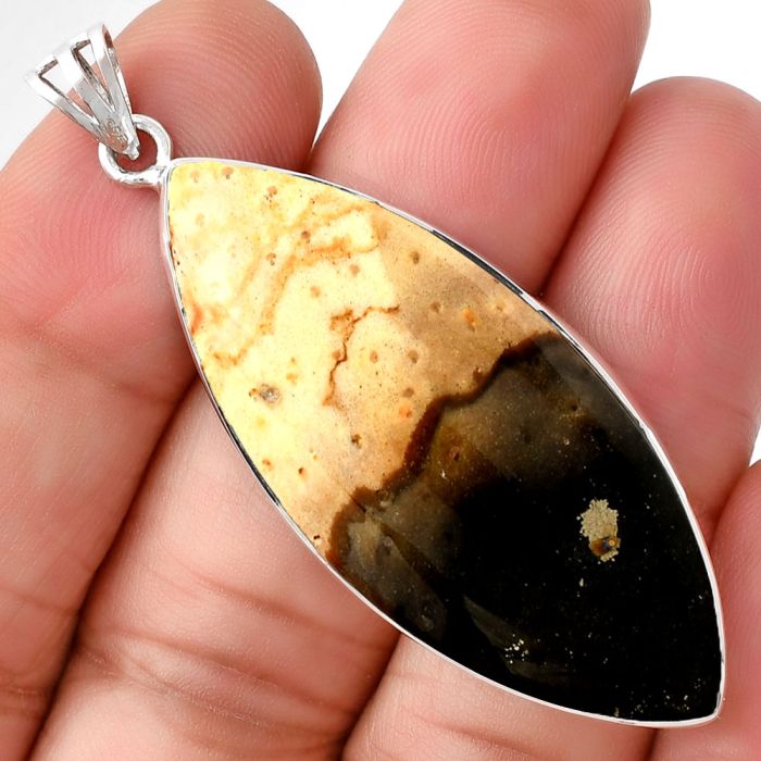 Natural Palm Root Fossil Agate Pendant SDP128322 P-1001, 19x45 mm