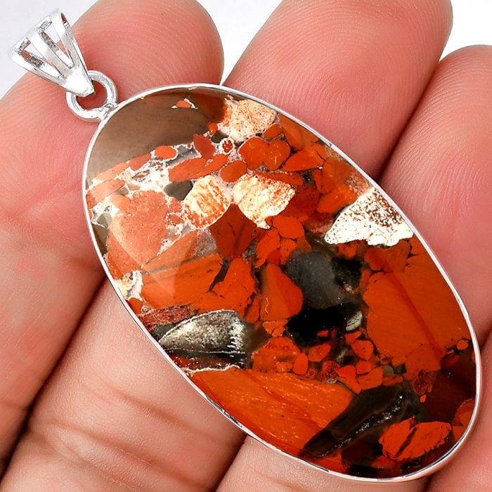 Natural Red Brecciated Jasper Pendant SDP128456 P-1001, 23x40 mm