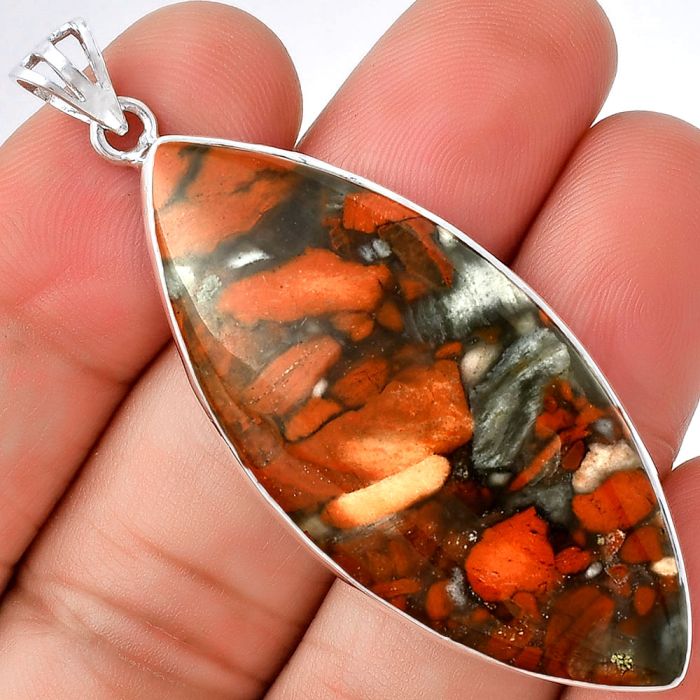 Natural Red Brecciated Jasper Pendant SDP128497 P-1001, 21x47 mm