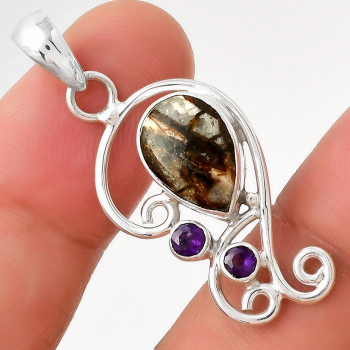 Natural Wild Horse Jasper & Amethyst Pendant SDP128908 P-1039, 9x12 mm