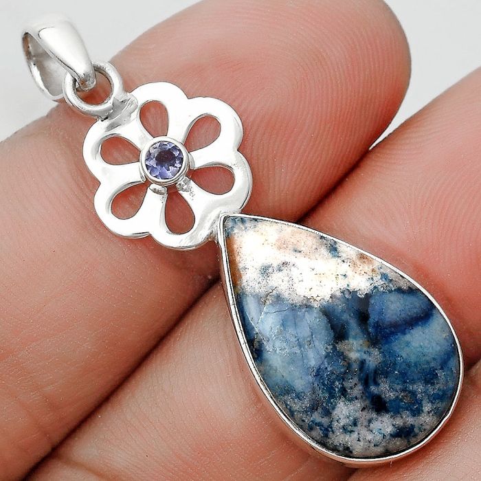 Blue Scheelite - Turkey & Iolite Pendant SDP128949 P-1634, 14x22 mm