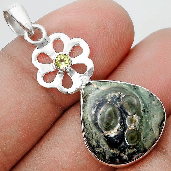 Natural Star Galaxy Jasper & Peridot Pendant SDP128950 P-1634, 17x18 mm