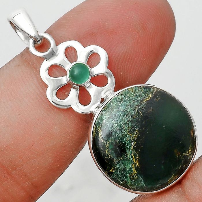 Natural Green Fuchsite & Nephrite Jade Pendant SDP128955 P-1634, 18x18 mm