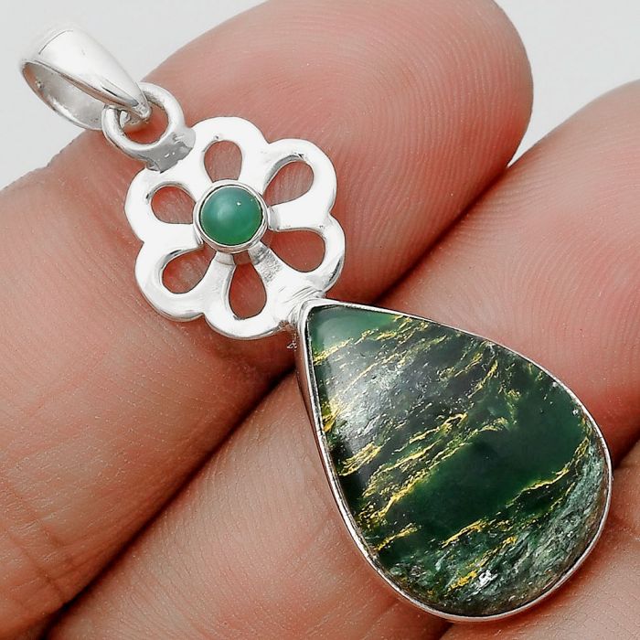 Natural Green Fuchsite & Nephrite Jade Pendant SDP128960 P-1634, 14x20 mm