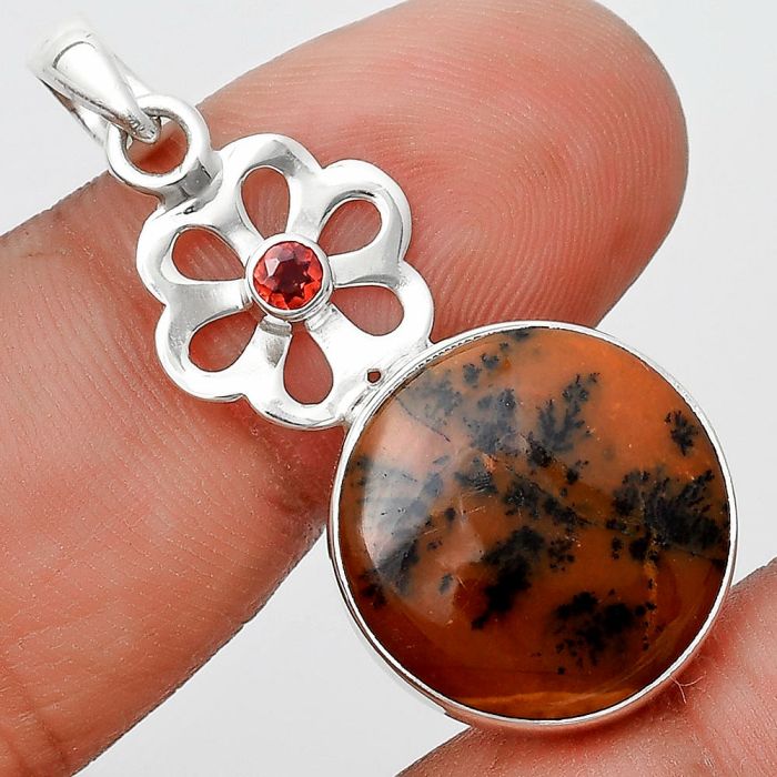 Russian Honey Dendrite Opal & Garnet Pendant SDP128977 P-1634, 16x16 mm