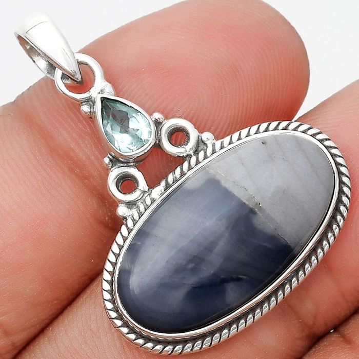 Natural Picasso Jasper & Sky Blue Topaz Pendant SDP129000 P-1282, 13x23 mm